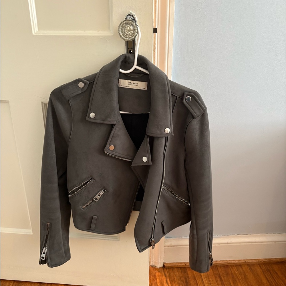 Zara Gray Leather Jacket